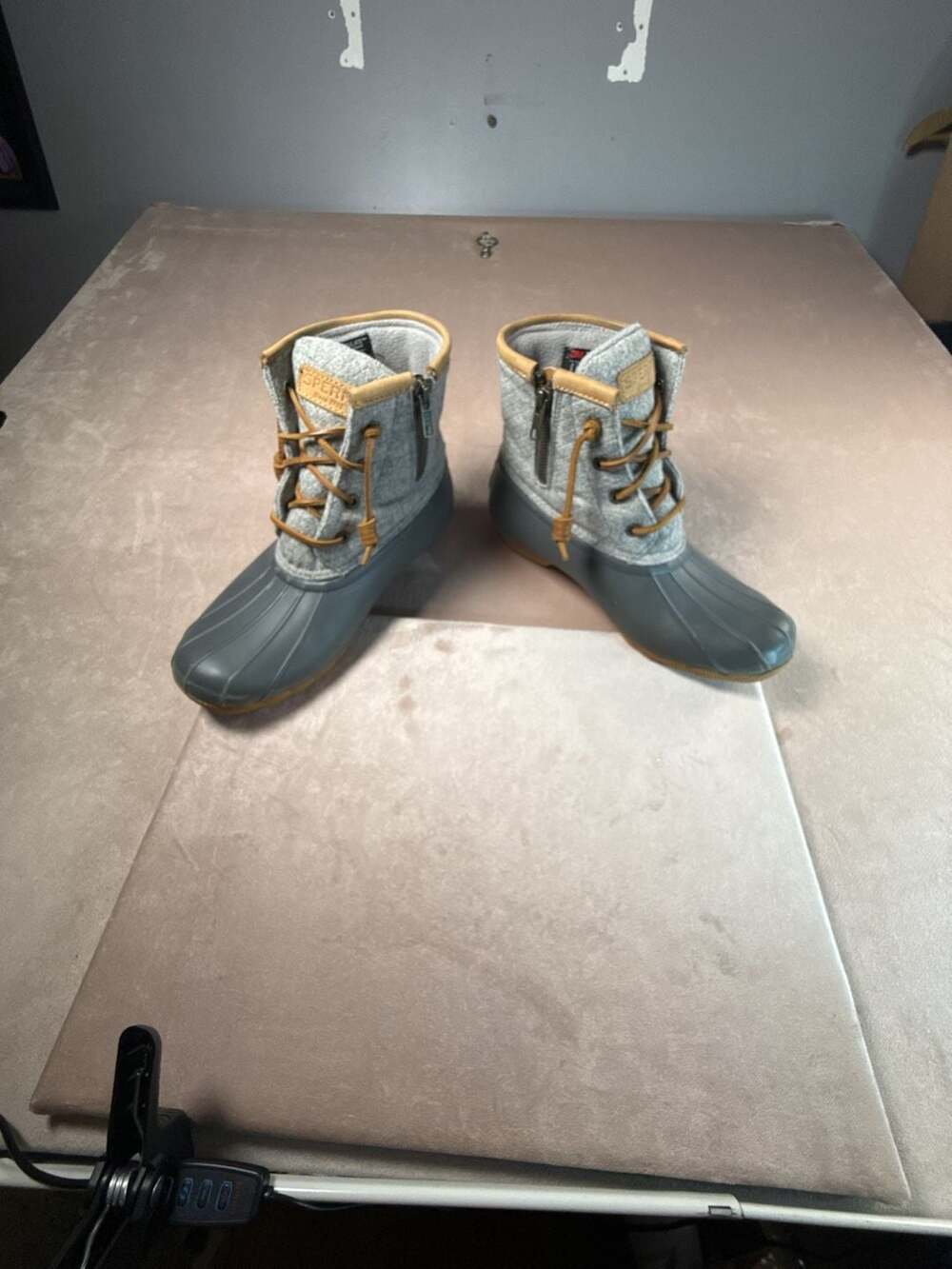 Sperry Women's Saltwater Quilted Nylon Rain Duck Boots Grey Size 8.5